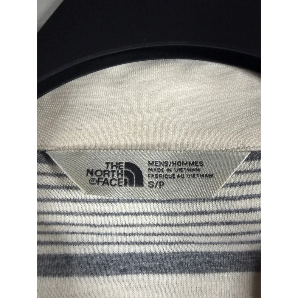 The North Face Mens Small Cream Grey Striped Short Sleeve Cotton Polo Shirt